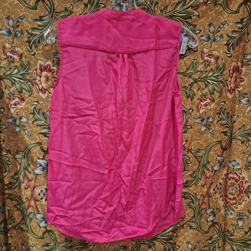 Bright pink sleeveless tank women's button down blouse shirt - Picture 3 of 9